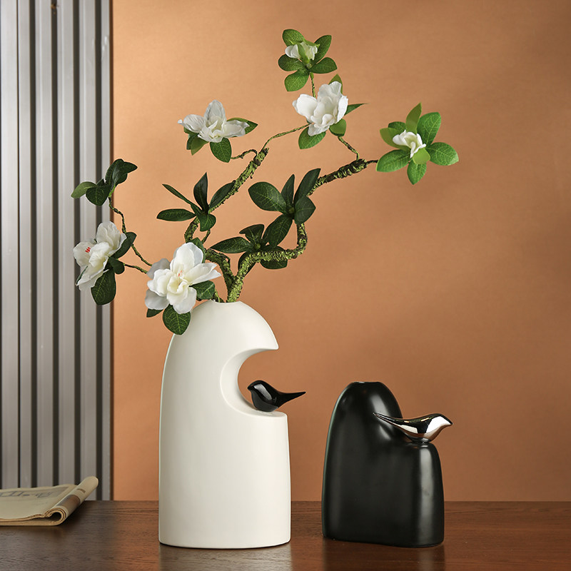 Xt Home Textiles - 현대적인 세라믹 꽃병과 새 조각상, 심플한
