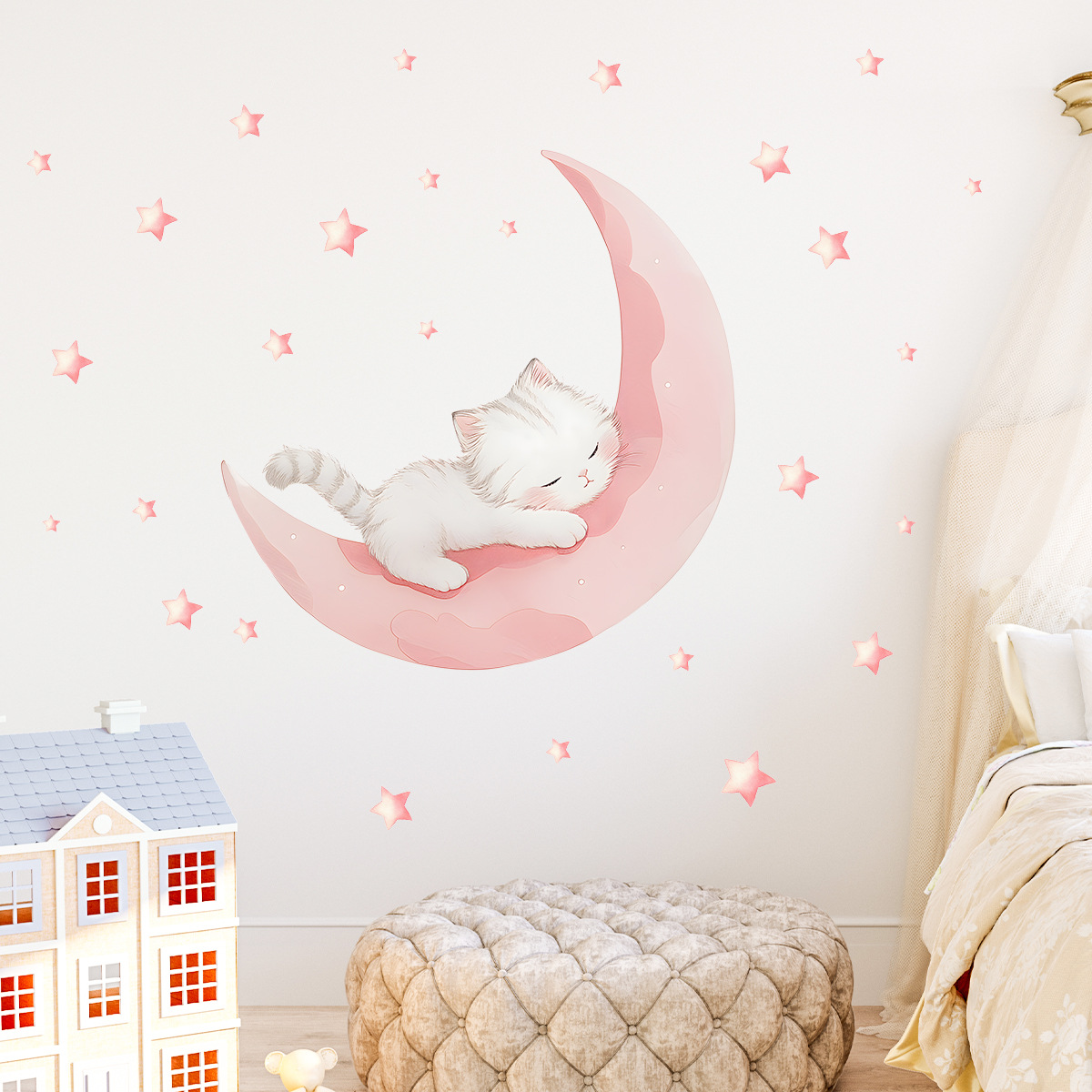 만화 핑크 달 귀여운 고양이 수면 벽 스티커 아기 방  - Xt Home Textiles 리뷰 및 가격