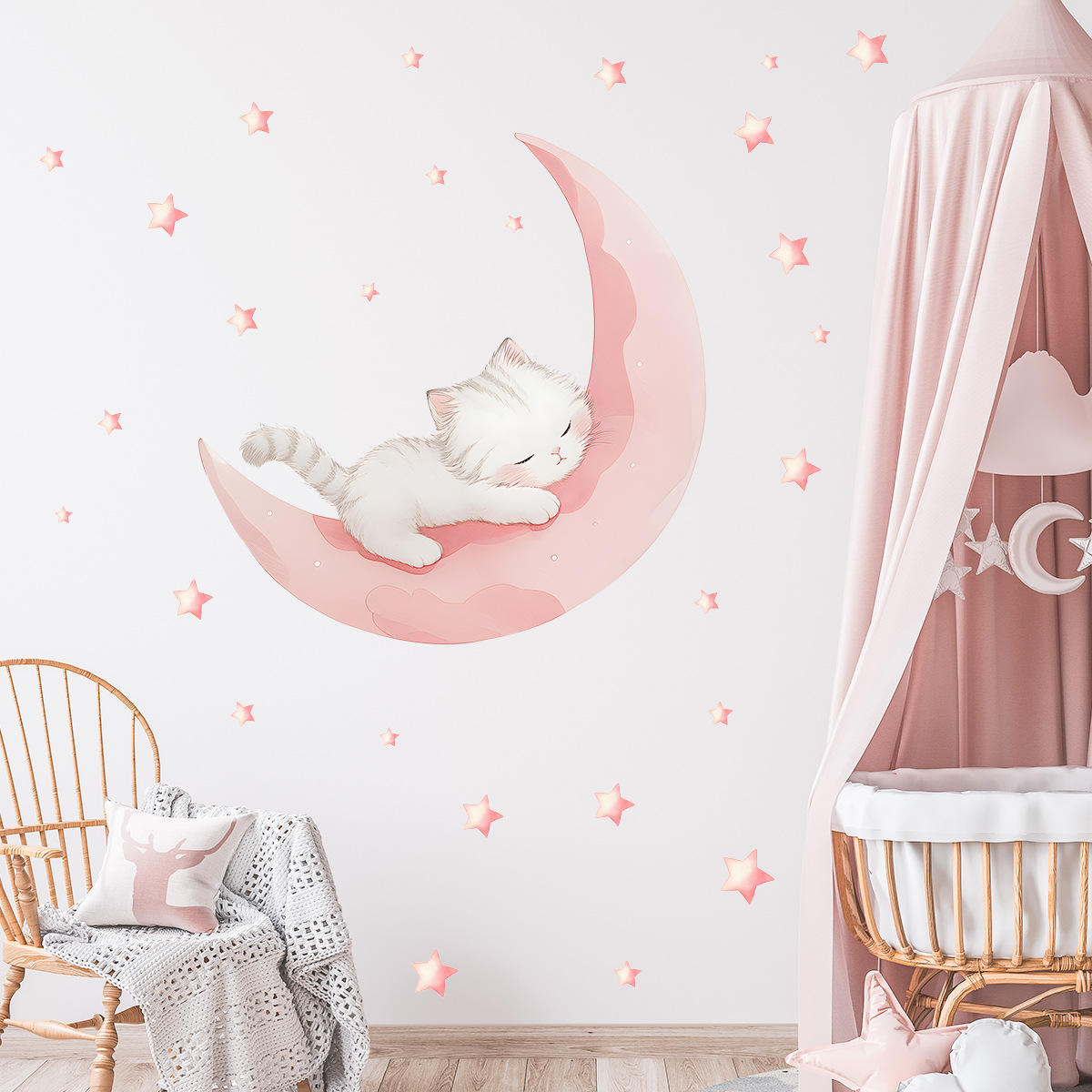 만화 핑크 달 귀여운 고양이 수면 벽 스티커 아기 방  - Xt Home Textiles 리뷰 및 가격