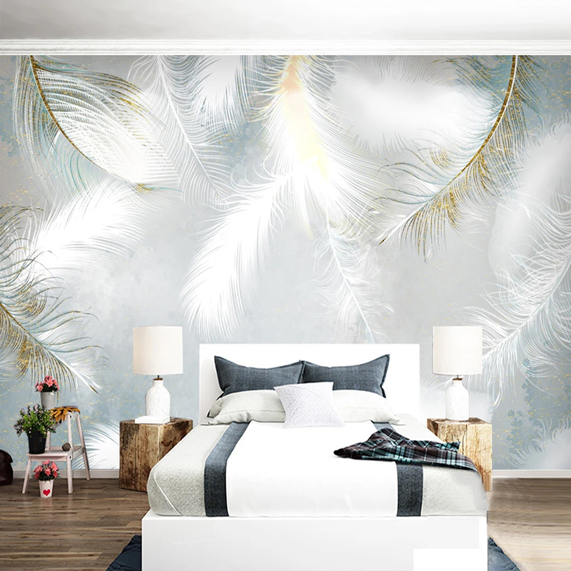 사용자 정의 사진 벽지 현대 로맨틱 화이트 깃털 3D  - Home Textiles Photos 리뷰 및 가격