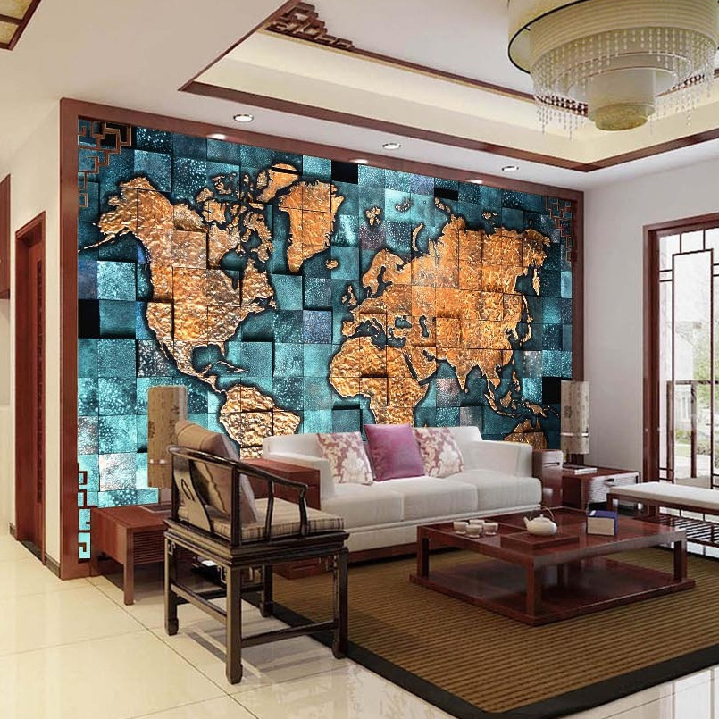 사용자 정의 모든 크기의 3D 벽화 벽지 세계지도 3D - Home Textiles Photos 리뷰 및 가격