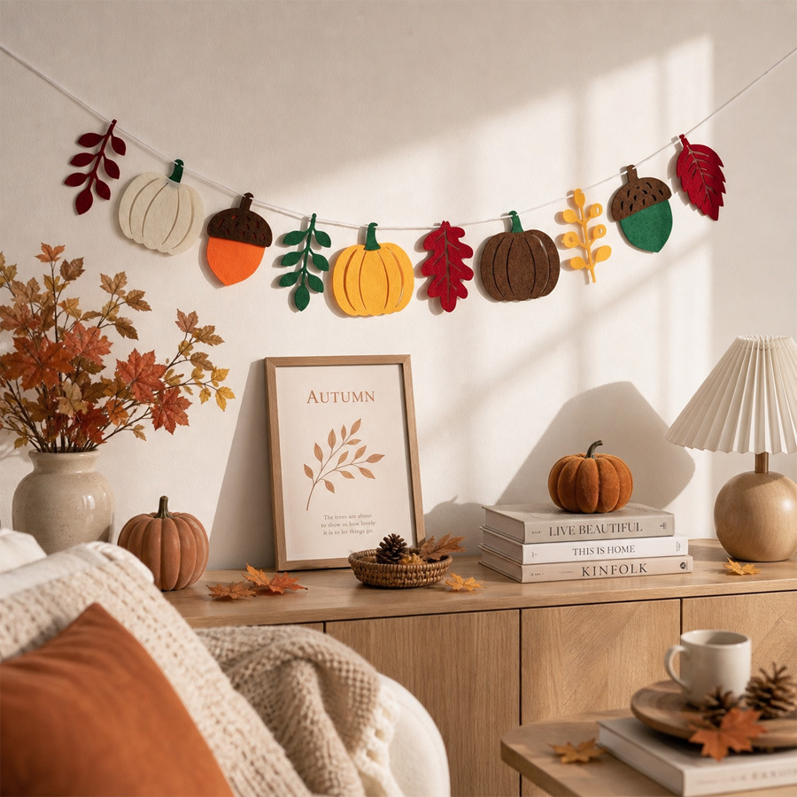 가을 호박잎 깃발 수확 축제 벽난로 테라스 추수감사절  - Home Textiles And Decor 리뷰 및 가격