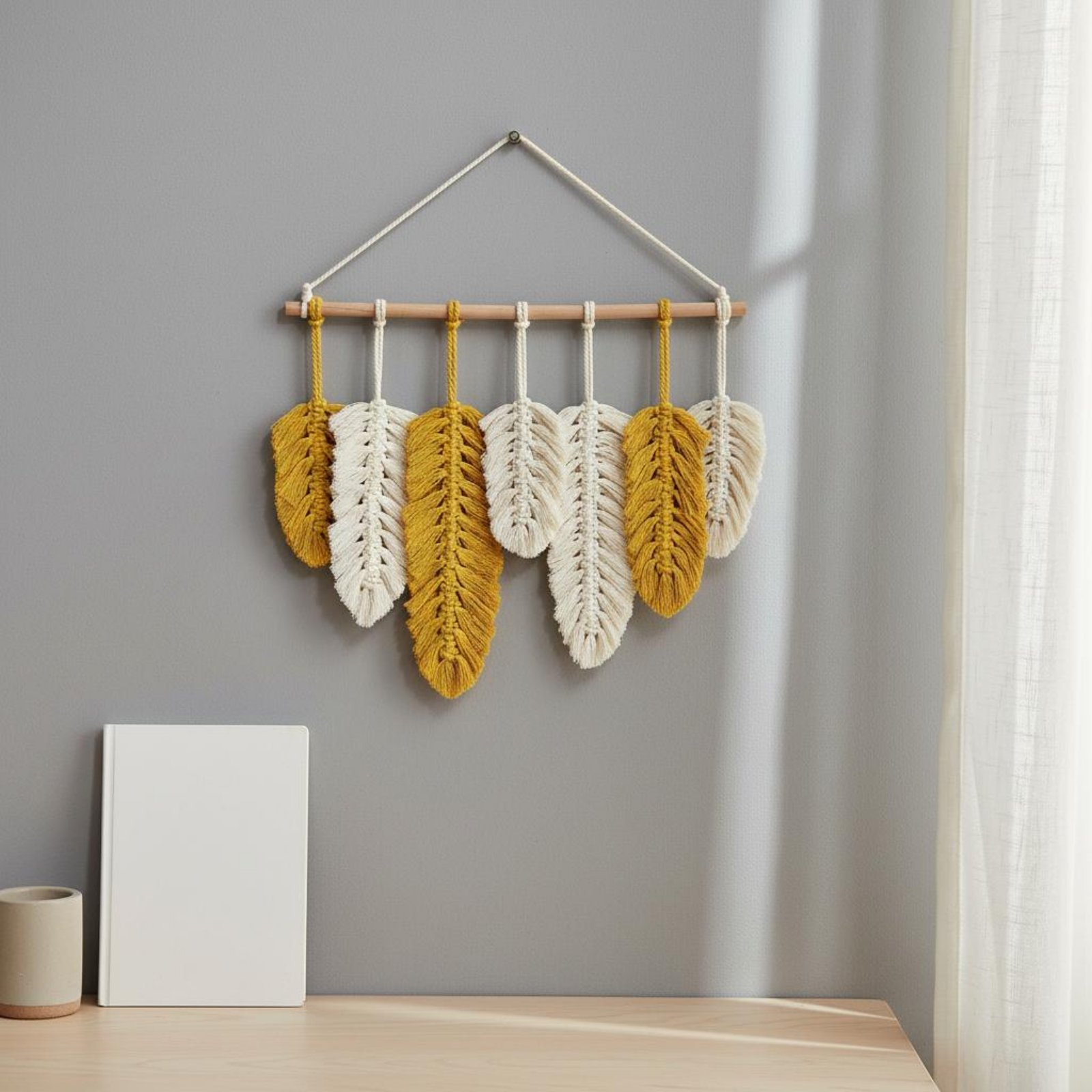마크라메 깃털 벽걸이 수공예 나뭇잎 벽걸이 나뭇잎 태슬 - Home Textiles And Decor 리뷰 및 가격